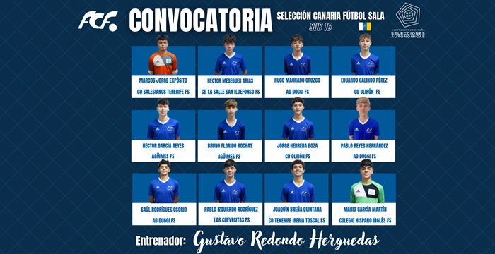 Convocatoria Selección Canaria Sub-16 masculina de Fútbol Sala para los Campeonatos de España